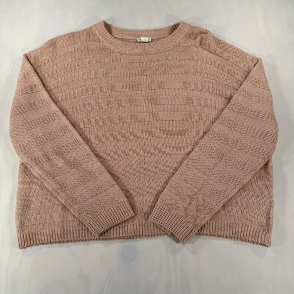 Garage Sweater Women XS Pink Textured Stripe Knit Long Sleeve Cropped Pullover